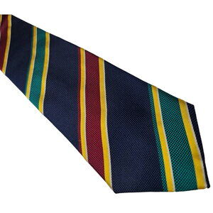 Lands' End blue yellow red green striped silk tie - 58"